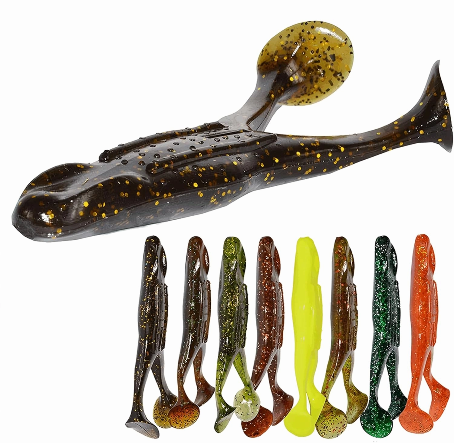 Toad Soft Plastic Frog Lures, 4" Horny Toad Style Topwater Bass Fishing Baits, Pack of 8, Ideal for Big Bass & Freshwater Fishing