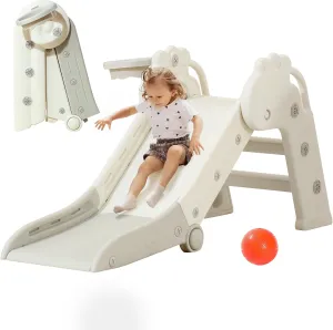 Toddler Slide, Indoor Slide for Toddlers Age 3 , Climber Freestanding Playset with Basketball Hoop, Easy to Store and Set Up, Gray