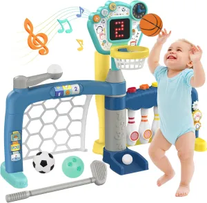 Toddler Sports Toys, 5-in-1 Toddler Basketball Hoop Soccer Bowling Baseball Golf Activity Center, 1 2 3 Year Old Boys Girls Toy, Toys for Toddlers & Baby