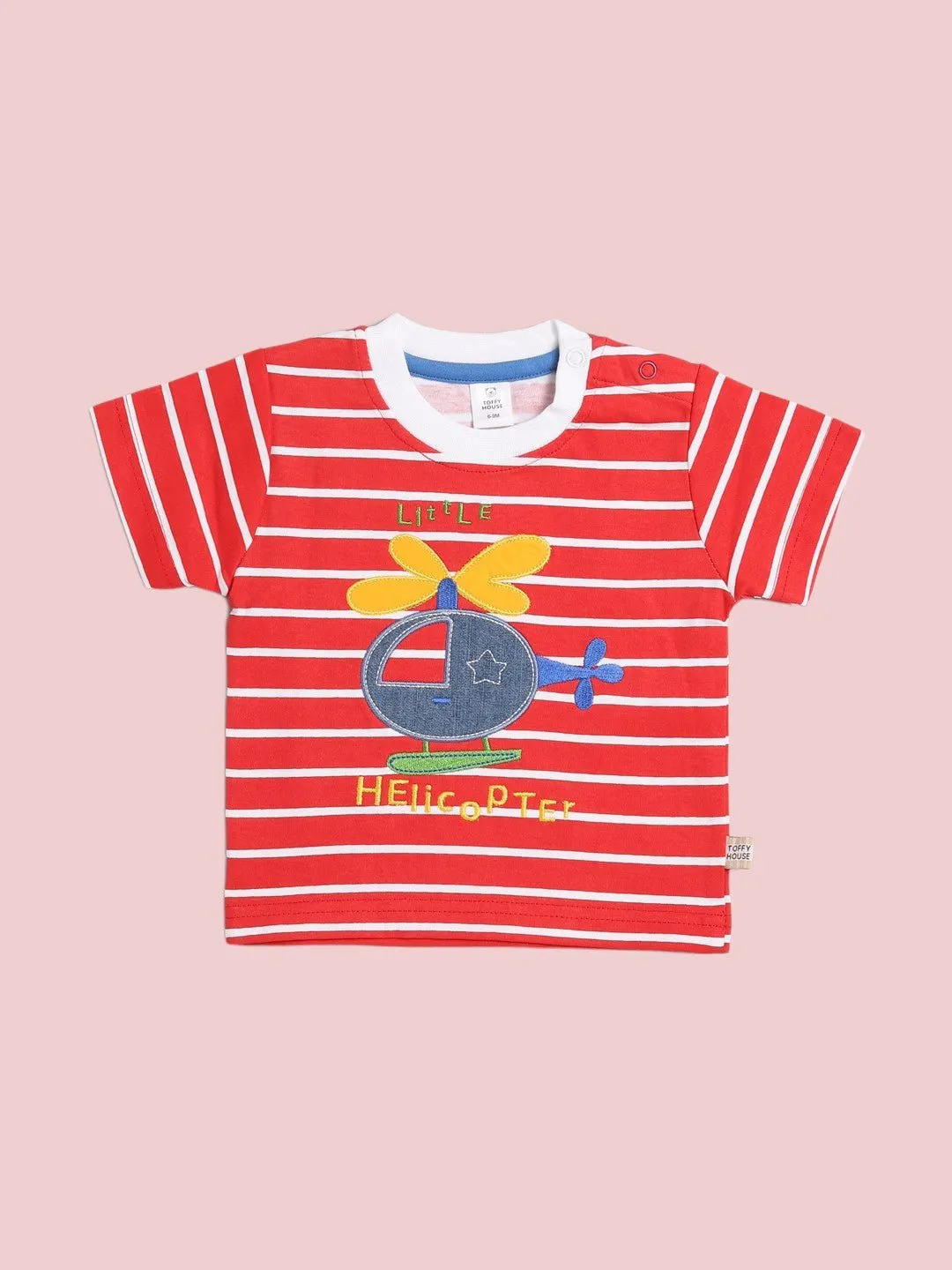 ToffyHouse Baby Boy Little Helicopter Striped T-Shirt and Denim Shorts Set