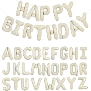 TONIFUL 65 Pcs Personalized Name Letter A-Z Balloons 16 Inch Cream White Happy Birthday Balloon and 2 Sets A-Z Foil Letter Balloons Create Your Own Name Banner for Birthday Celebration Party Decor