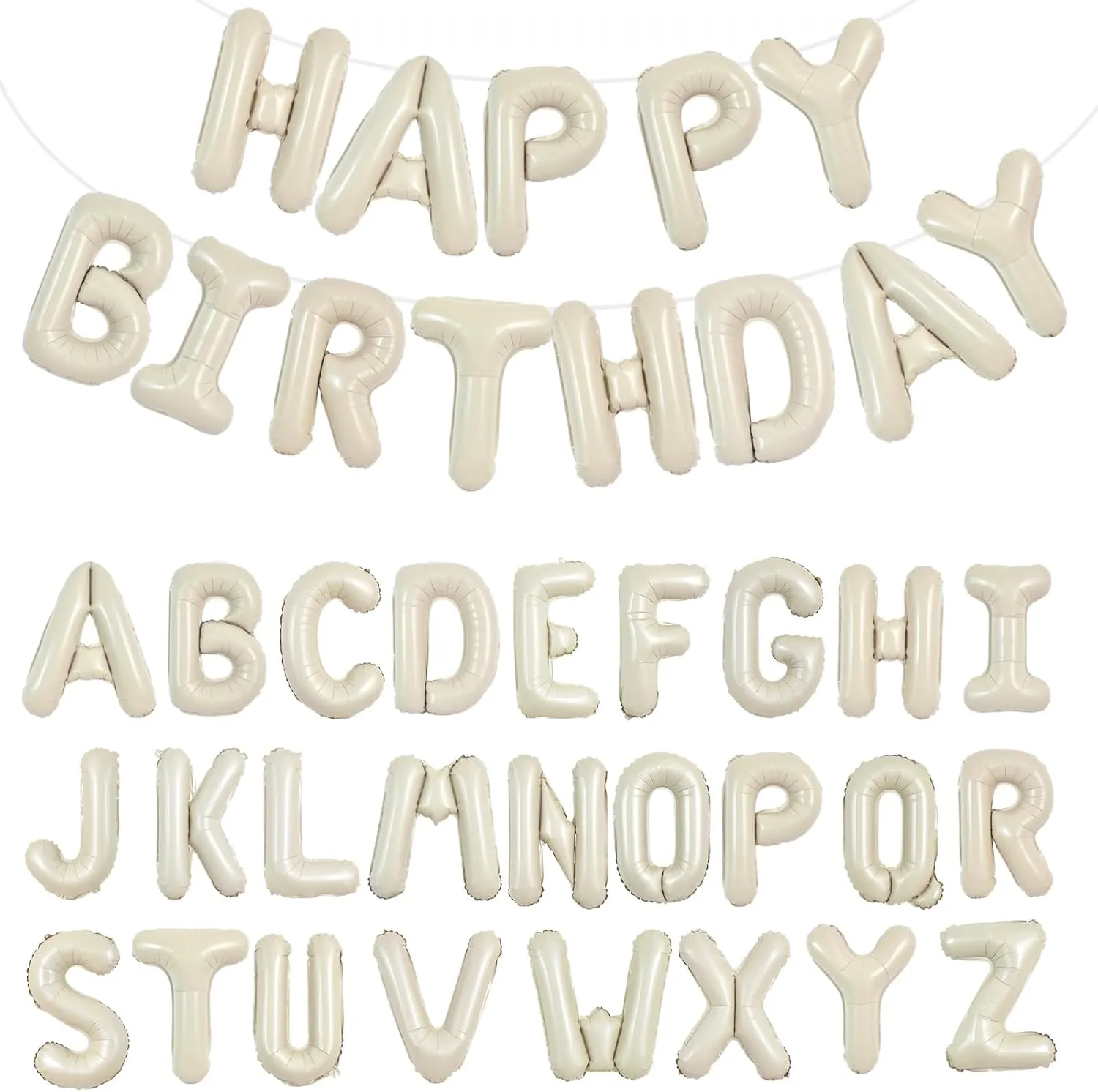 TONIFUL 65 Pcs Personalized Name Letter A-Z Balloons 16 Inch Cream White Happy Birthday Balloon and 2 Sets A-Z Foil Letter Balloons Create Your Own Name Banner for Birthday Celebration Party Decor