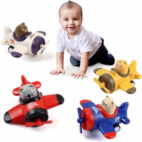 Toy Airplanes, Kids' Play Cars & Race Cars，Press and Go Car Toys for Toddlers, 4 Pack Animal Car Toys,Push Go Friction Vehicle Toys for Kids Boys,Children‘s Day Gift