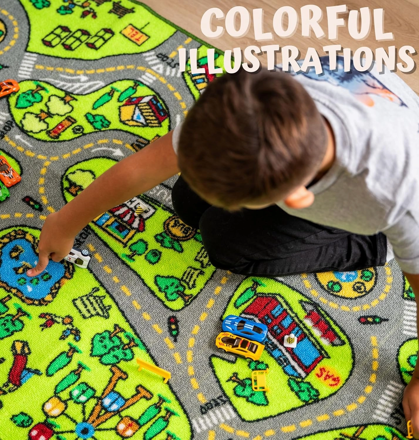 ToyVelt Kids Carpet Playmat Car Rug – Educational Road Traffic Carpet Multi Color Play Mat - Best Kids Rugs for Playroom & Kid Bedroom – for Ages 3-12 Years Old (43" L x 26" W)