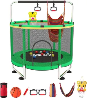 Trampoline for Kids, Adjustable Baby Toddler Trampoline with Basketball Hoop, 440lbs Indoor Outdoor Toddler Trampoline with Enclosure