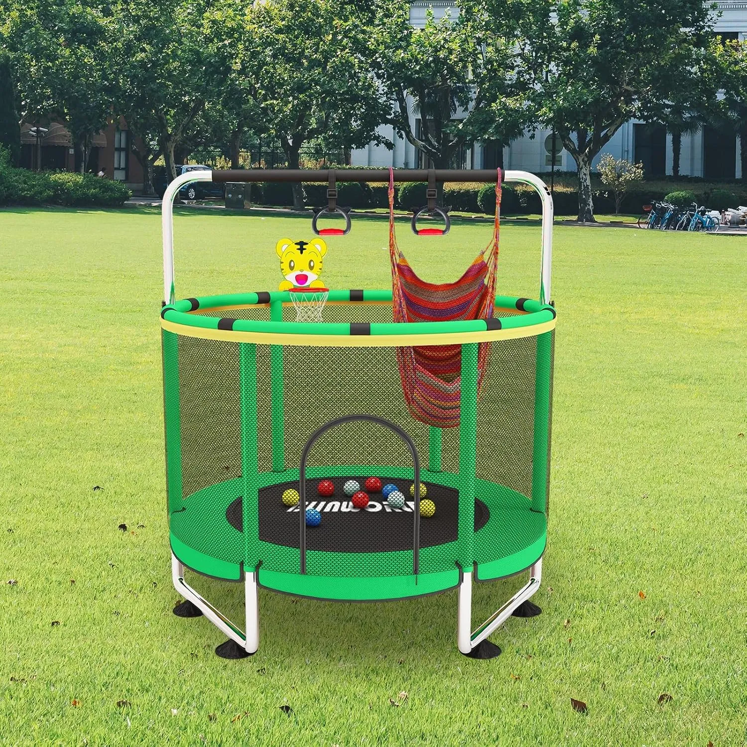 Trampoline for Kids, Adjustable Baby Toddler Trampoline with Basketball Hoop, 440lbs Indoor Outdoor Toddler Trampoline with Enclosure
