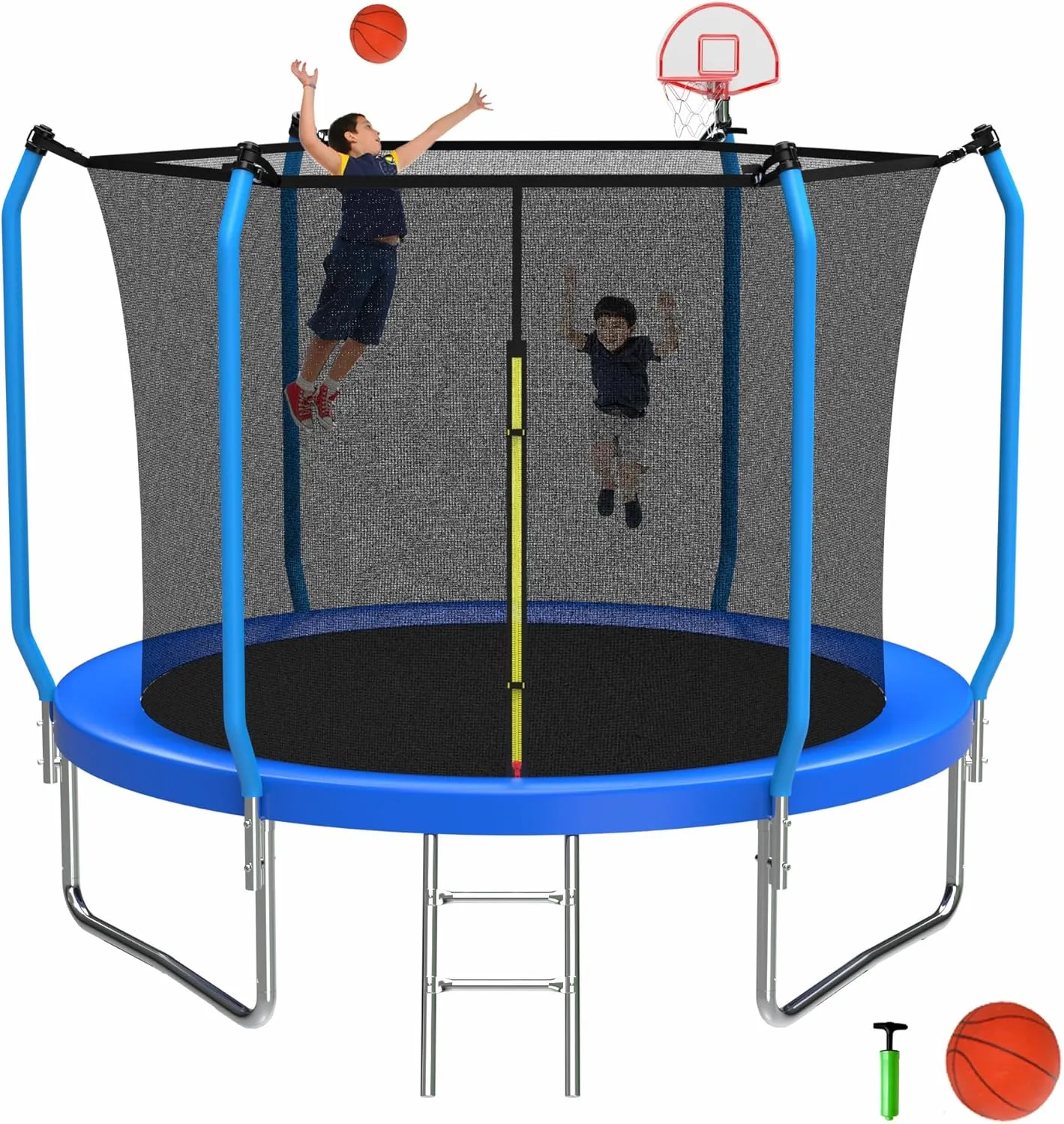 Trampoline Outdoor 8FT 10FT 12FT 14FT ecreational Trampoline for Kids and Adults, Basketball Hoop Recreational Trampolines with Ladder Enclosure Net and AntiRust Coating, ASTM Approval Safety Design
