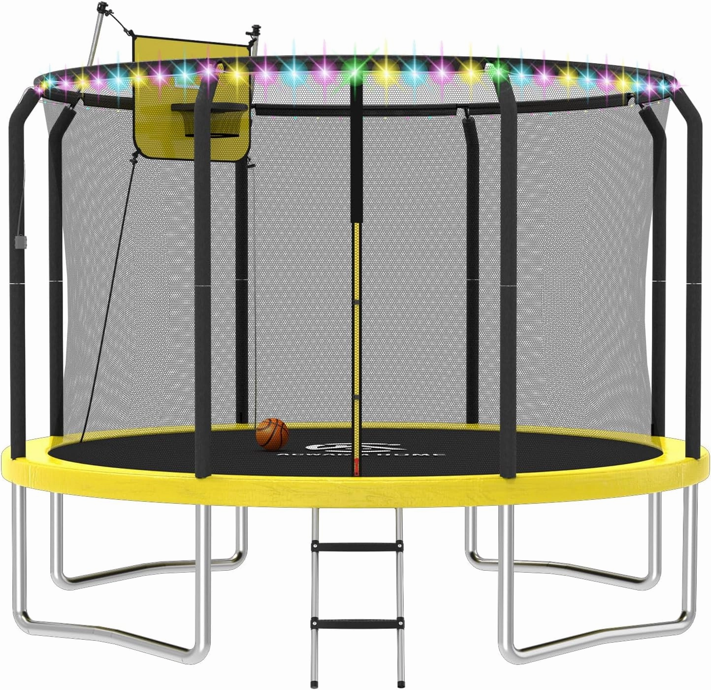 Trampoline 8FT 10FT 12FT 14FT Trampoline with Basketball Hoop and LED Lights Outdoor Trampoline for Kids and Adults Recreational Trampolines with Net and Ladder ASTM Approved