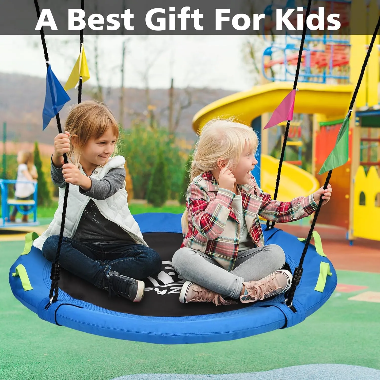 Tree Swing, Saucer Flying Swing 40 Inch for Kids, 900lbs Weight Capacity, with Adjustable Hanging Straps, for Backyard and Outdoor Playground, Gifts for Kids, Blue