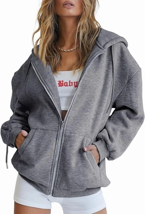 Trendy Queen Womens Zip Up Hoodies Oversized Sweatshirts Fall Fashion Outfits Casual Jackets 2025 Winter Clothes