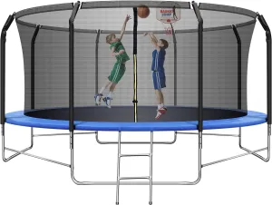 TRIPLE TREE 14FT 16FT Trampoline with Balance Bar, Thickened Recreational Trampoline for Kids & Adults, ASTM Approved Heavy Duty Outdoor Trampoline with Safety Enclosure Net, Ladder, Jumping Mat