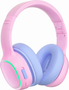 Tronsmart KH03 Kids Noise Cancelling Bluetooth Headphones, Safe Volume Control, Wireless Headphones with Light & Microphone, 70H Playtime, Built-in Audio Cable, for School/Travel/Airplane(Pink)