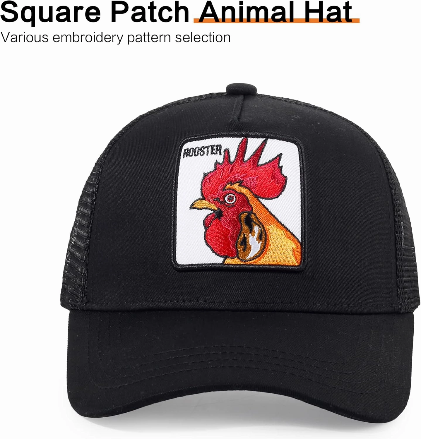 Trucker Hat Men Animal Snapback Hats Adjustable Embroidered Baseball Cap Mesh Breathable Square Patch Women Caps