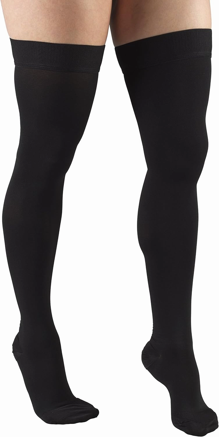 Truform 20-30 mmHg Compression Stockings for Men and Women, Thigh High Length, Dot Top, Closed Toe, Black, Medium