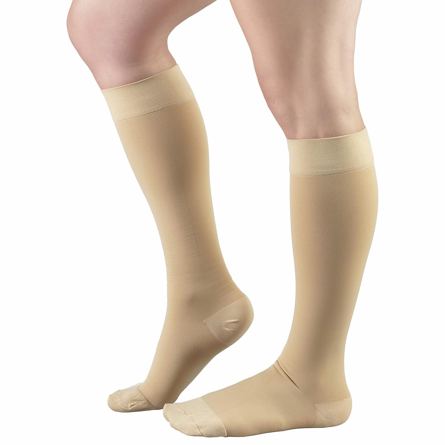 Truform Short Length 20-30 mmHg Compression Stockings for Men and Women, Reduced Length, Closed Toe, Beige, Small