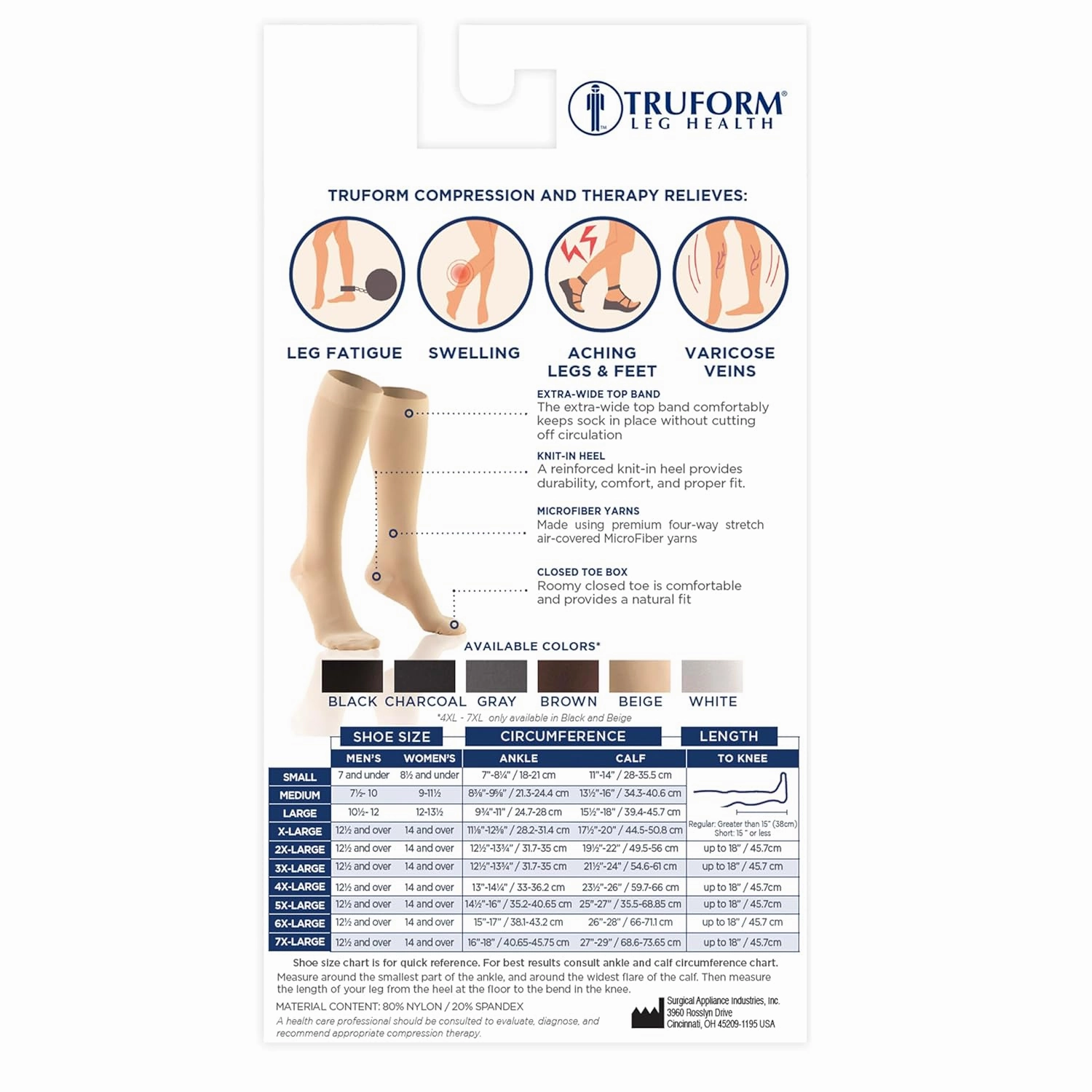 Truform Short Length 20-30 mmHg Compression Stockings for Men and Women, Reduced Length, Closed Toe, Beige, Small