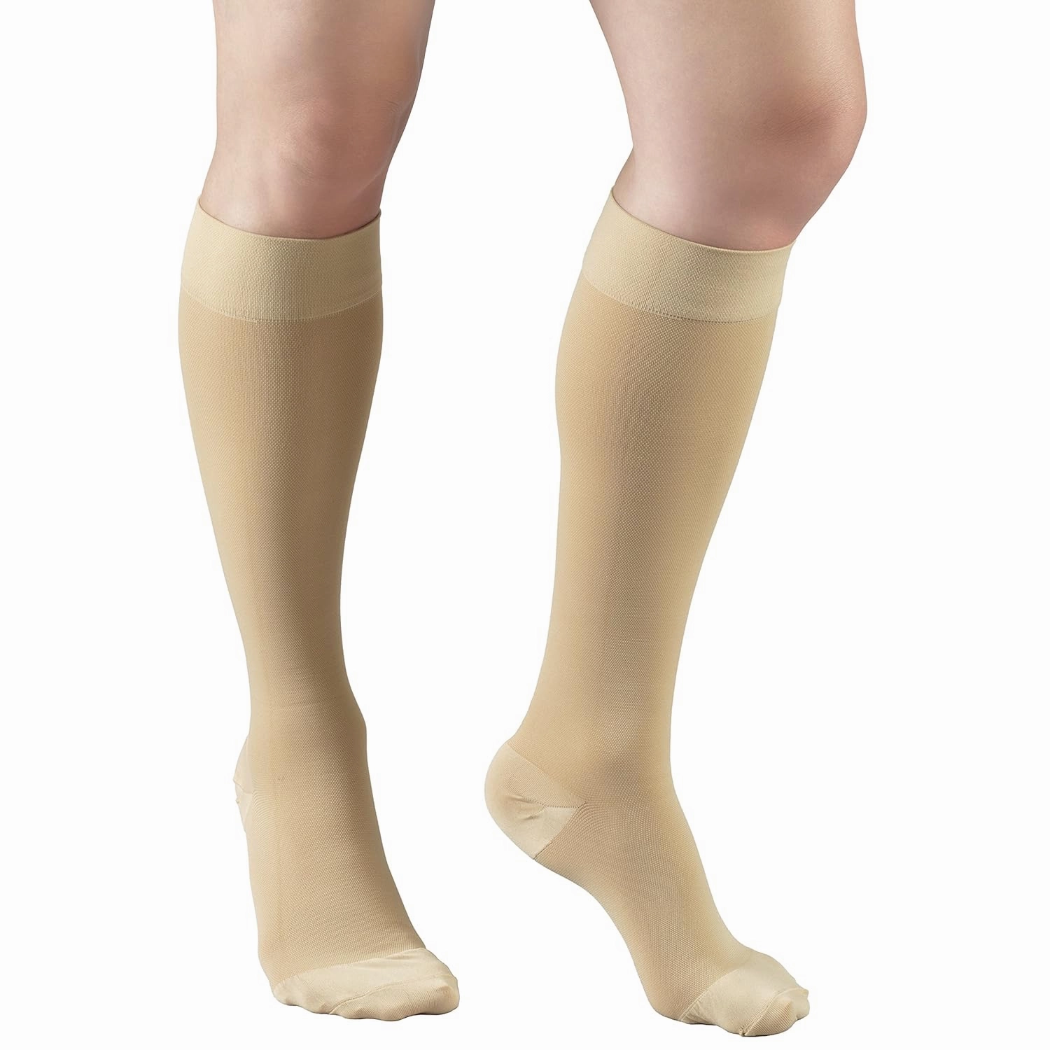 Truform Short Length 20-30 mmHg Compression Stockings for Men and Women, Reduced Length, Closed Toe, Beige, Small