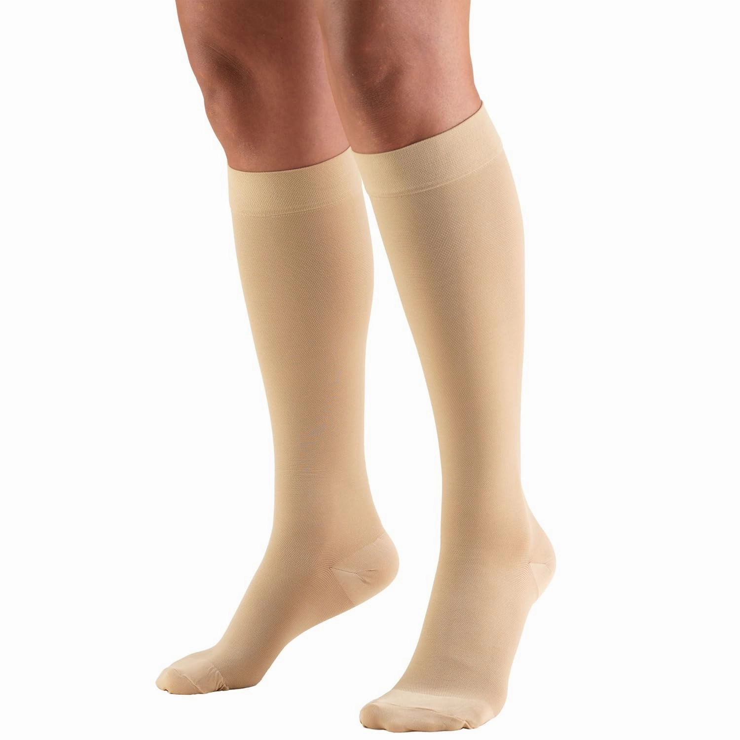Truform Short Length 20-30 mmHg Compression Stockings for Men and Women, Reduced Length, Closed Toe, Beige, Small
