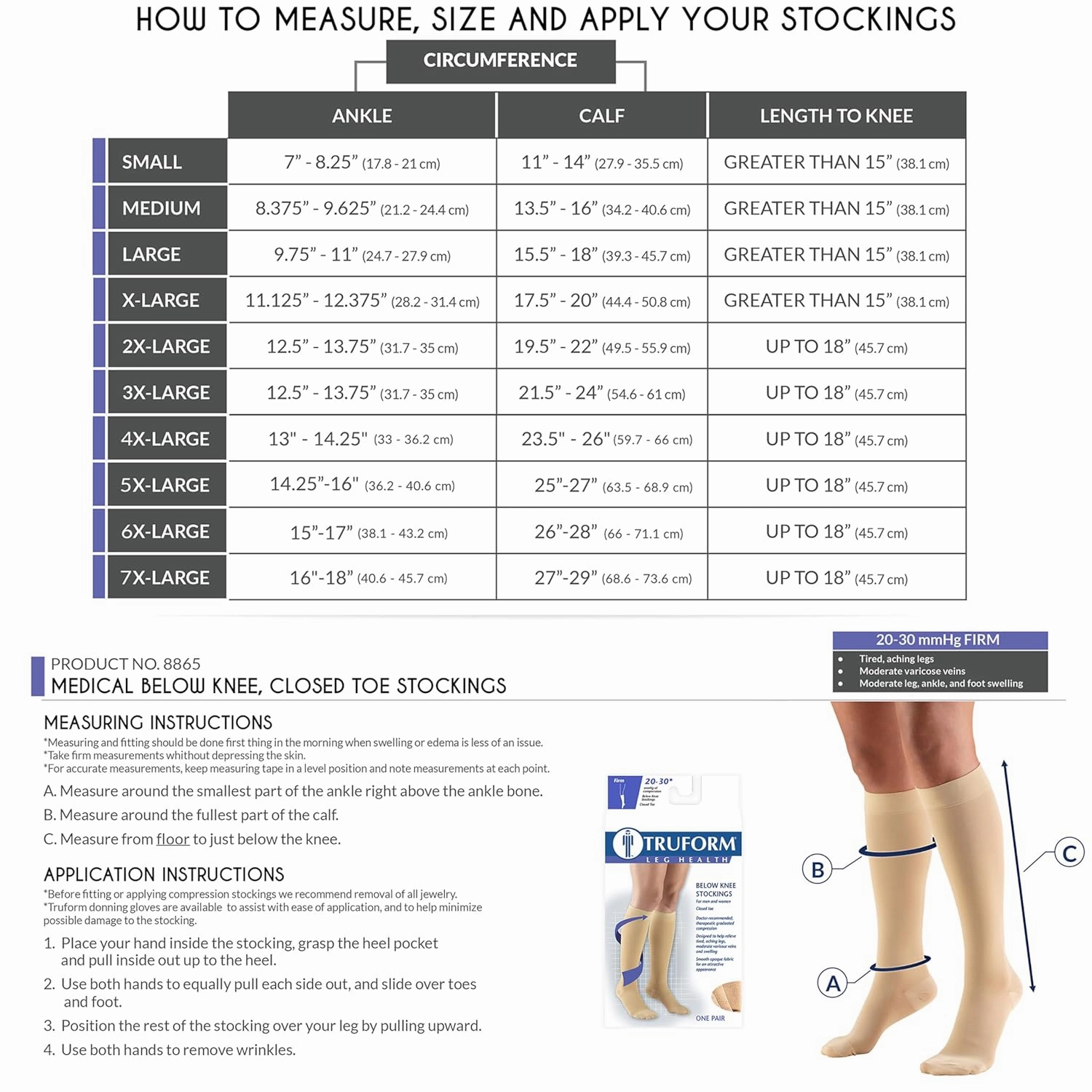 Truform Short Length 20-30 mmHg Compression Stockings for Men and Women, Reduced Length, Closed Toe, Beige, Small