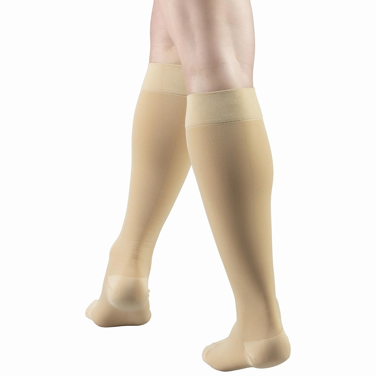 Truform Short Length 20-30 mmHg Compression Stockings for Men and Women, Reduced Length, Closed Toe, Beige, Small