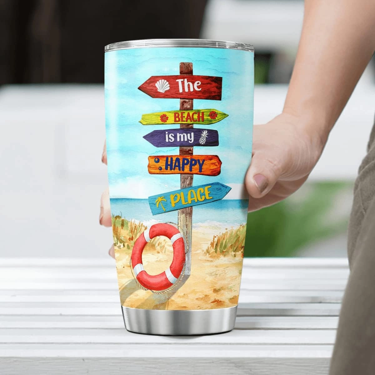 Tumbler With Lid Beach 20oz Stainless Steel Vacuum Insulated Coffee Cup Funny Sayings Mug Double Wallled Drinking Glass Travel Mugs Birthday Gifts For Family Summer Lovers