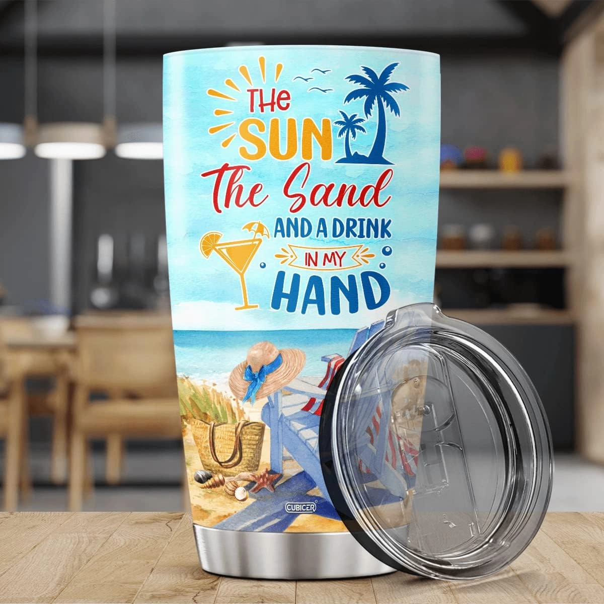 Tumbler With Lid Beach 20oz Stainless Steel Vacuum Insulated Coffee Cup Funny Sayings Mug Double Wallled Drinking Glass Travel Mugs Birthday Gifts For Family Summer Lovers