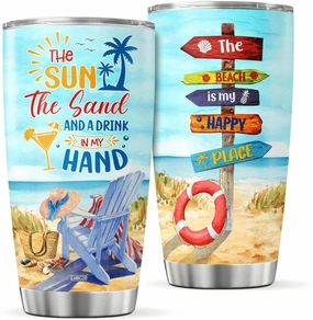 Tumbler With Lid Beach 20oz Stainless Steel Vacuum Insulated Coffee Cup Funny Sayings Mug Double Wallled Drinking Glass Travel Mugs Birthday Gifts For Family Summer Lovers