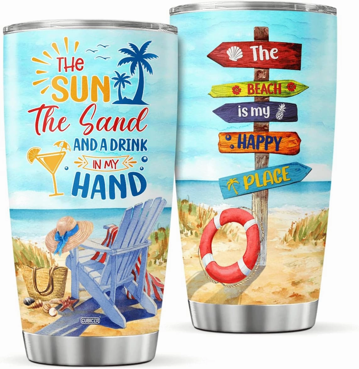 Tumbler With Lid Beach 20oz Stainless Steel Vacuum Insulated Coffee Cup Funny Sayings Mug Double Wallled Drinking Glass Travel Mugs Birthday Gifts For Family Summer Lovers
