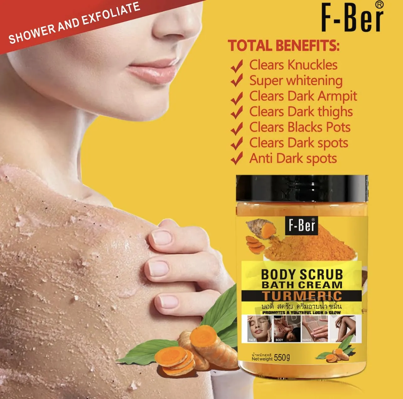 Turmeric Body Scrub Bath Cream, 550g, & face & body Treatment, 7 Total Benefits