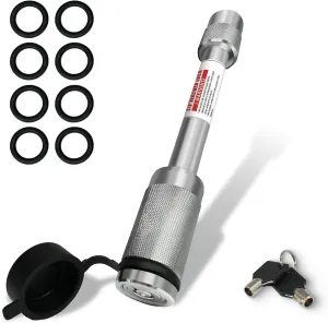 TYT Trailer Hitch Lock – 5/8" Dia, 4" Extra Long Receiver Pin for Class III/IV Hitches, 2 Keys, 8 O-Rings, Keyed Alike, Ideal for Tow Trucks, Bikes, Cars & Boats (Silver)