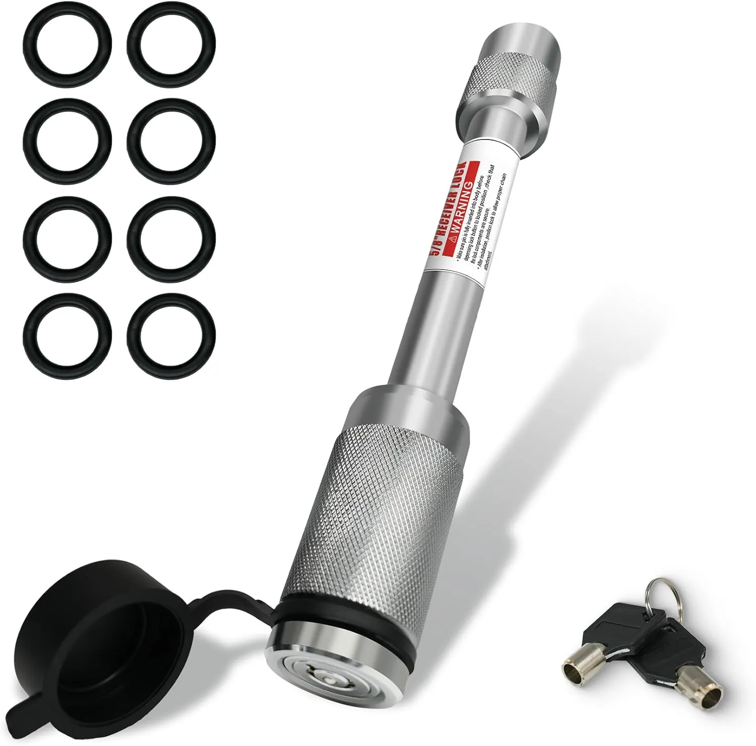 TYT Trailer Hitch Lock – 5/8" Dia, 4" Extra Long Receiver Pin for Class III/IV Hitches, 2 Keys, 8 O-Rings, Keyed Alike, Ideal for Tow Trucks, Bikes, Cars & Boats (Silver)