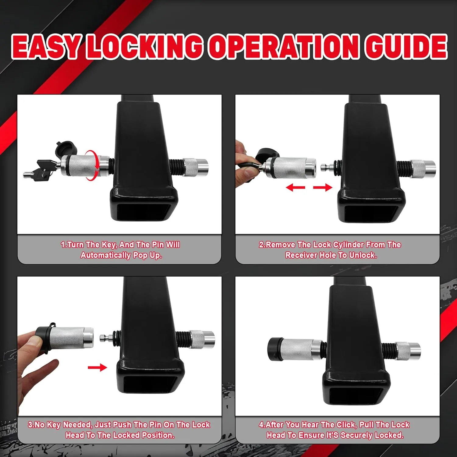 TYT Trailer Hitch Lock – 5/8" Dia, 4" Extra Long Receiver Pin for Class III/IV Hitches, 2 Keys, 8 O-Rings, Keyed Alike, Ideal for Tow Trucks, Bikes, Cars & Boats (Silver)