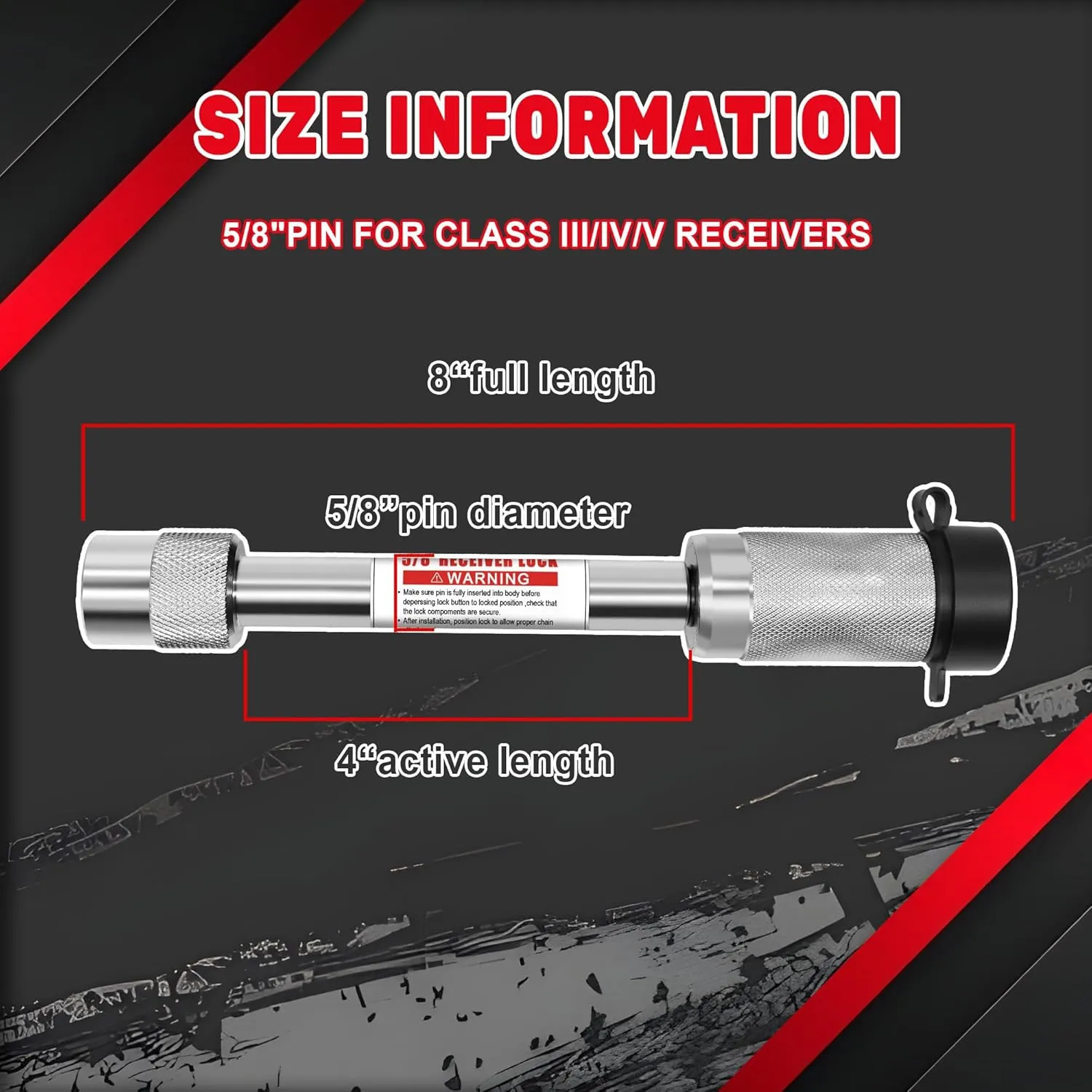 TYT Trailer Hitch Lock – 5/8" Dia, 4" Extra Long Receiver Pin for Class III/IV Hitches, 2 Keys, 8 O-Rings, Keyed Alike, Ideal for Tow Trucks, Bikes, Cars & Boats (Silver)