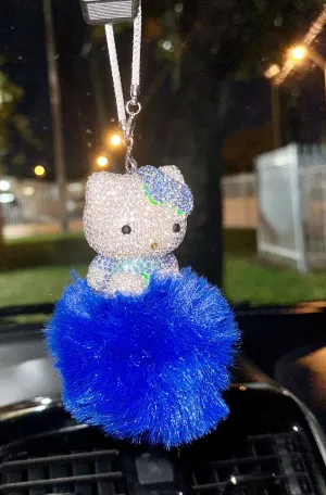 Ultra Bling Kitty Rearview Accessory Shiny Rhinestone Especially Bling Universal Diamond Blue