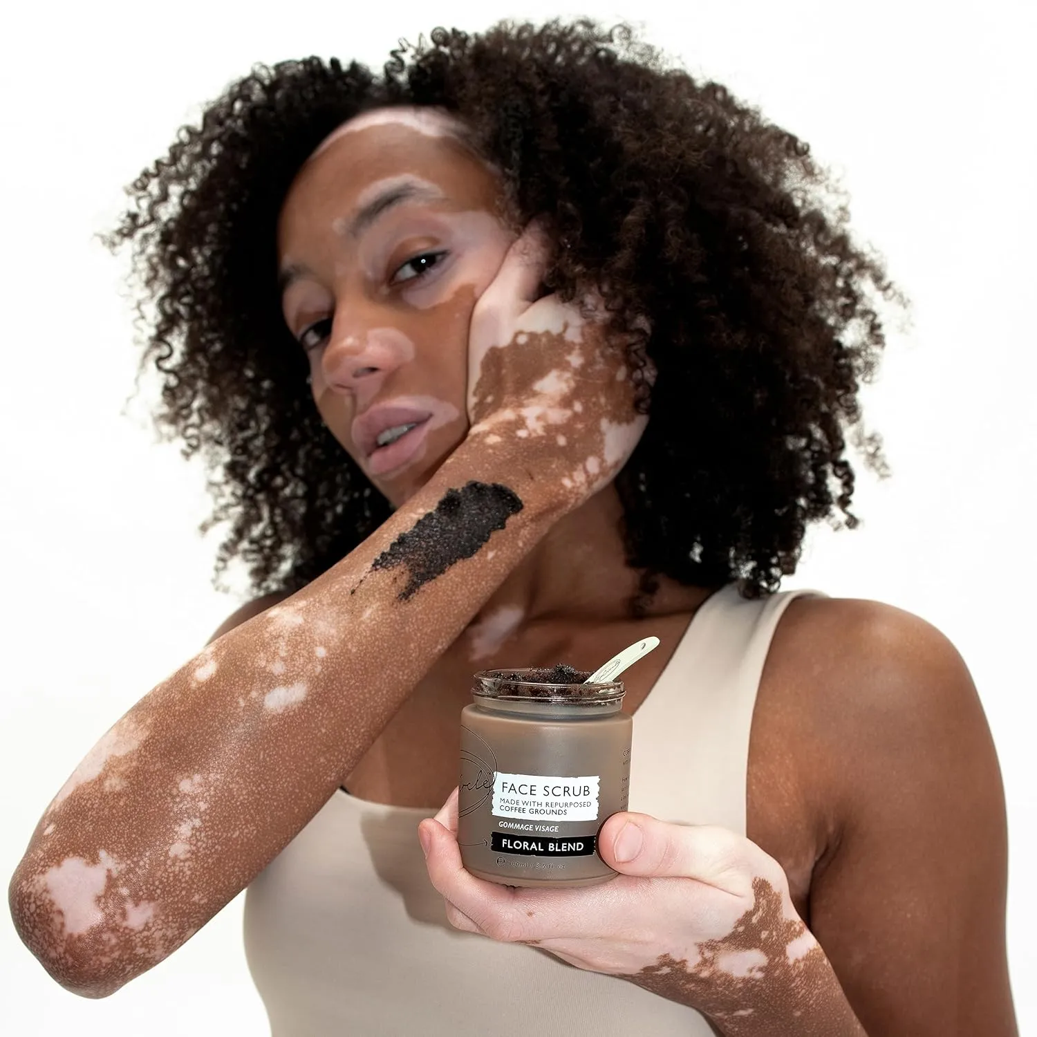 UpCircle Coffee Face Scrub - Floral Blend For Sensitive Skin 3.5oz - Chamomile, Shea Butter, Coconut   Rosehip Oil - Natural, Vegan Face Exfoliator For Soft, Smooth Skin