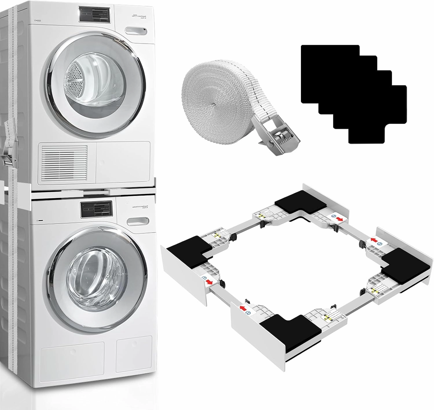 Upgrade Washer Dryer Stacking Kit, Universal Washer Dryer Stacking Kit Adjustable 29/28/27/26/25/24 Inch, Small Space Saving Solution Stacking Kit for Washer and Dryer with Ratchet Strap