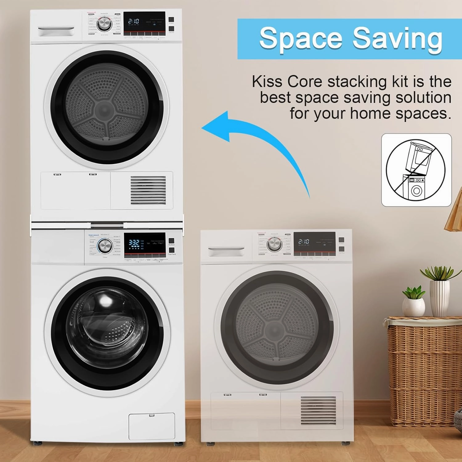 Upgrade Washer Dryer Stacking Kit, Universal Washer Dryer Stacking Kit Adjustable 29/28/27/26/25/24 Inch, Small Space Saving Solution Stacking Kit for Washer and Dryer with Ratchet Strap