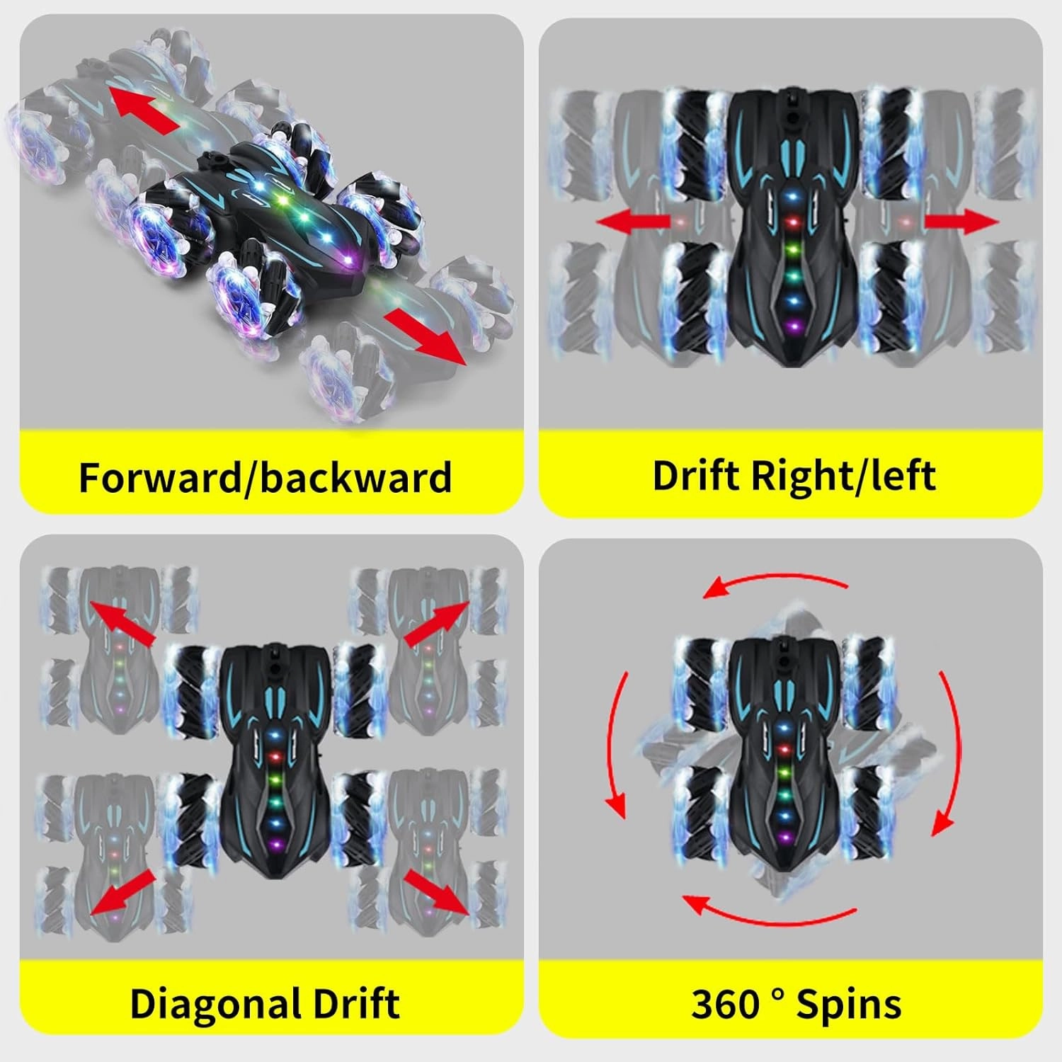 Upgraged Gesture Sensing RC Stunt Car with Lights & Music, Hand Gesture Remote Control car Toy with 360° Spins Gesture RC Spray Car Birthday Toys Gifts for 6 7 8 9 10 Year Old Boys