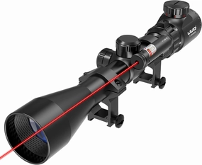 UUQ 3-9×40 Rifle Scope with Gun Laser, Red/Green Illumination, and Rangefinder Reticle - for Hunting, Airsoft, and Pellet Guns,Waterproof and Fog-Proof,Fits 20mm Free Mounts,Includes Batteries
