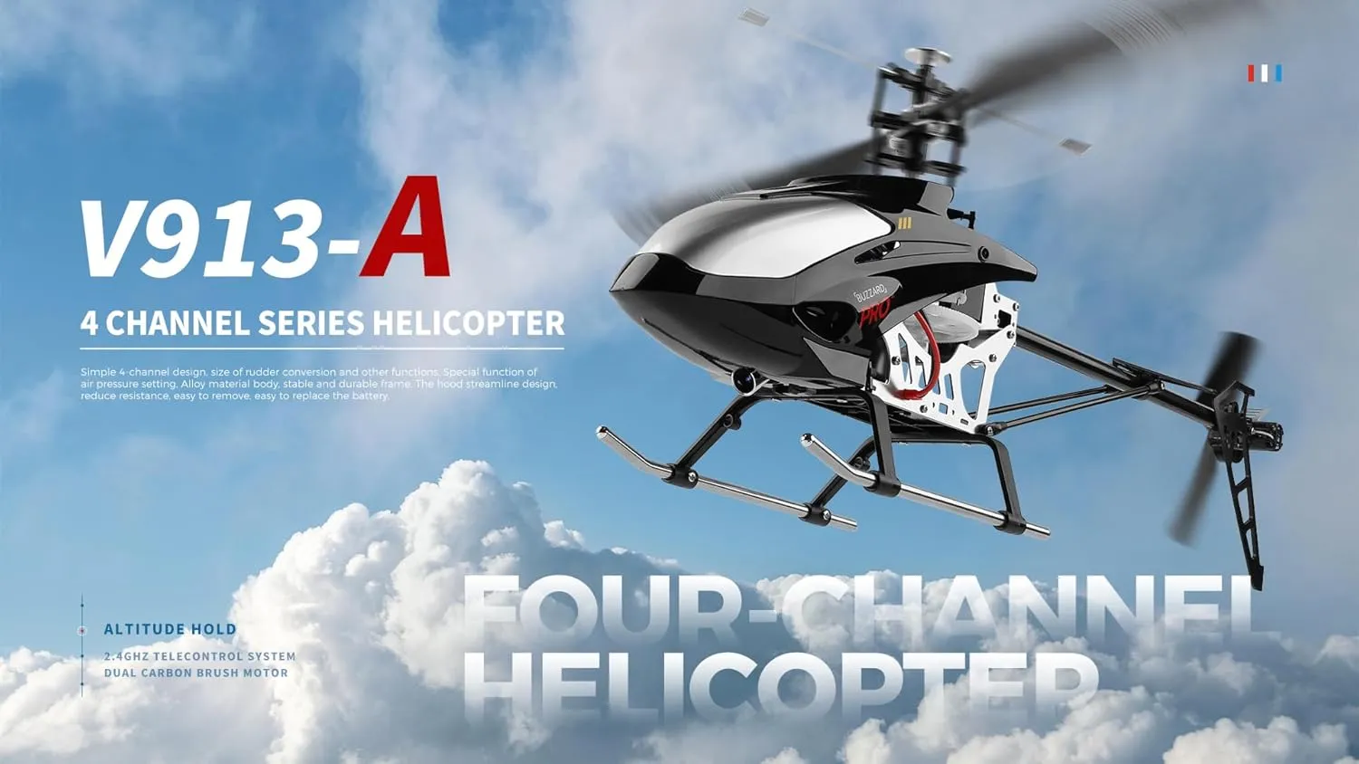 V913a 21.65 Inch RC Helicopter for Adults, Black Silver Large Brushless 4 Channel Single Paddle 2.4G LCD RC Helicopter Large RC Model Airplane - 2PCS Battery