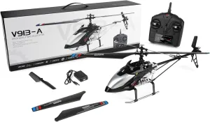 V913a 21.65 Inch RC Helicopter for Adults, Black Silver Large Brushless 4 Channel Single Paddle 2.4G LCD RC Helicopter Large RC Model Airplane - 2PCS Battery