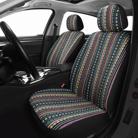VarCozy Baja Saddle Blanket Seat Covers, Front Seat Covers for Sedan, SUV, Truck, Universal Stripe Colorful Woven Automotive Seat Cover, Breathable, Washable, Airbag Compatible
