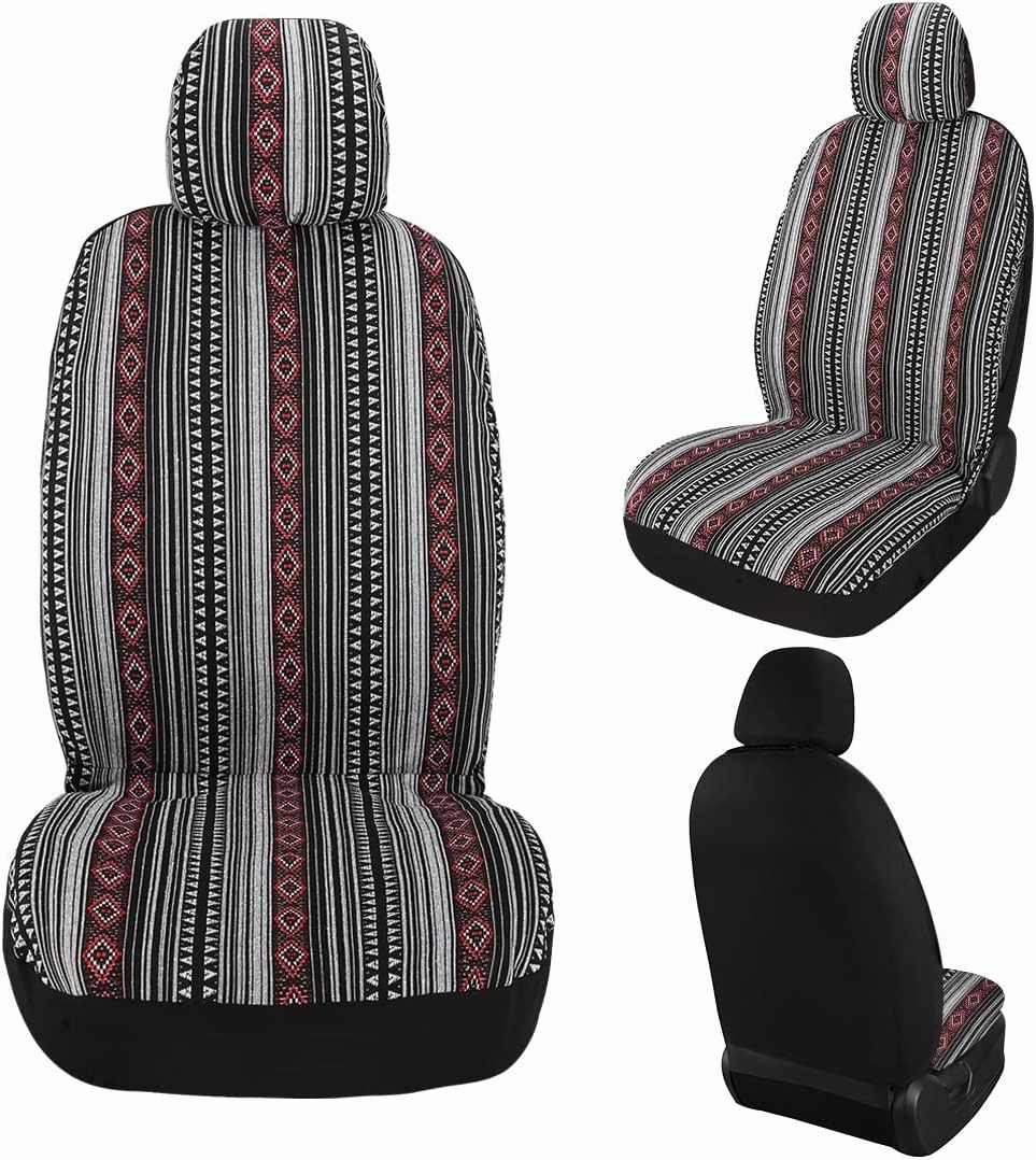 VarCozy Baja Saddle Blanket Seat Covers, Front Seat Covers for Sedan, SUV, Truck, Universal Stripe Colorful Woven Automotive Seat Cover, Breathable, Washable, Airbag Compatible