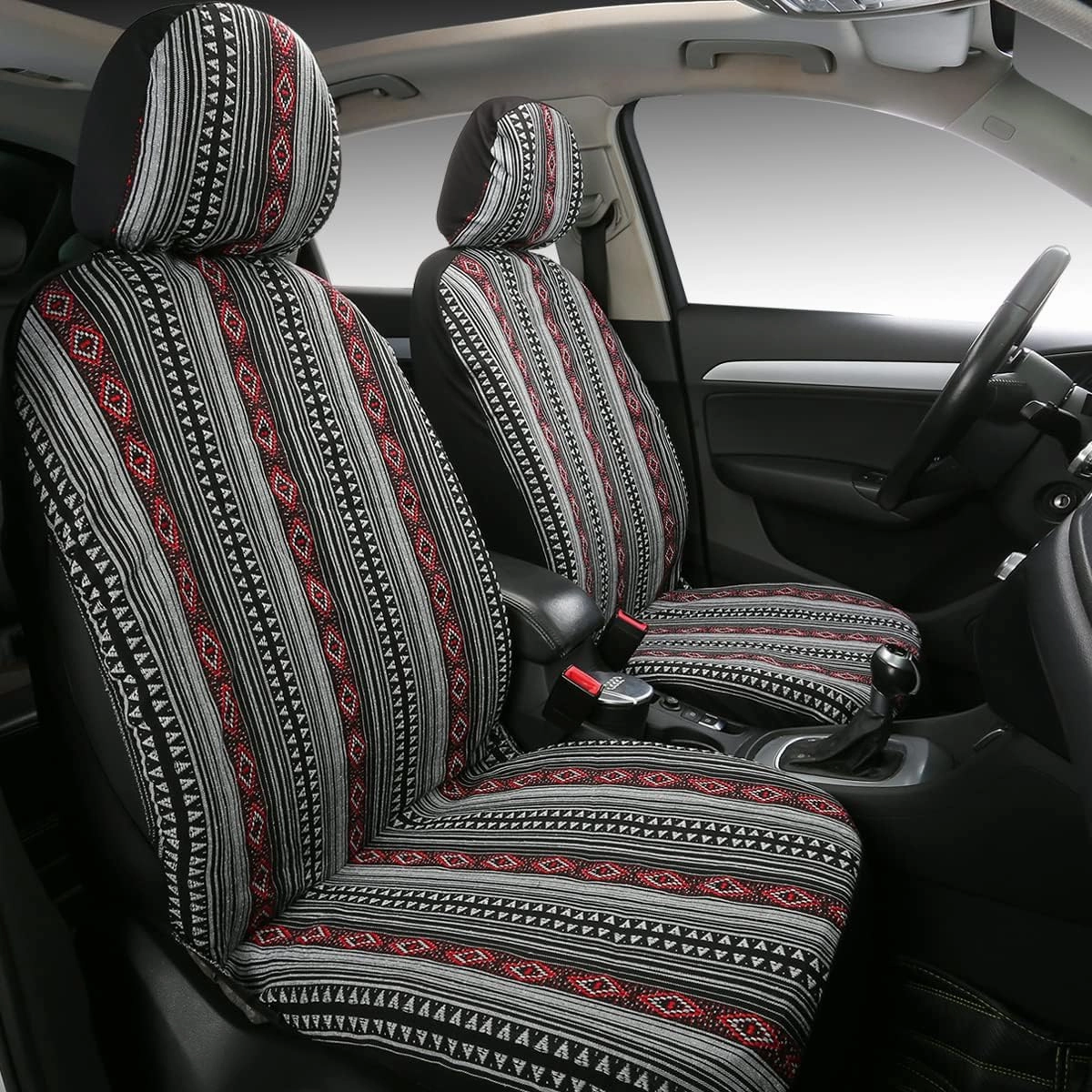 VarCozy Baja Saddle Blanket Seat Covers, Front Seat Covers for Sedan, SUV, Truck, Universal Stripe Colorful Woven Automotive Seat Cover, Breathable, Washable, Airbag Compatible