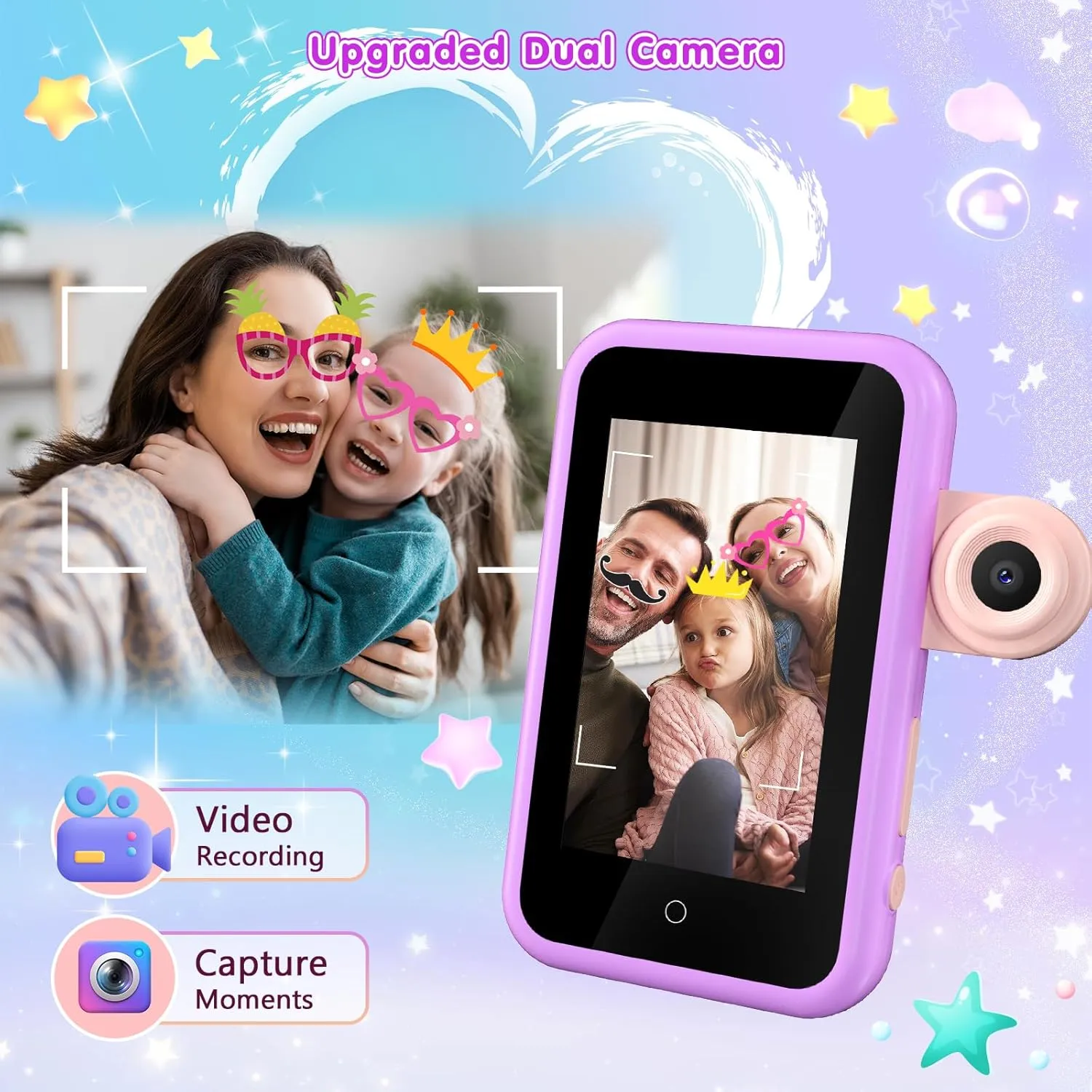 VATOS Kids Smart Phone Toy for Girls Boys 3 4 5 6 7 8 9 Years Old, 4" Large Touchscreen Mermaid Style Kids Cell Phone with Dual Camera, Music Player, Puzzle Game, 8GB Memory Learning Toy Birthday Gift