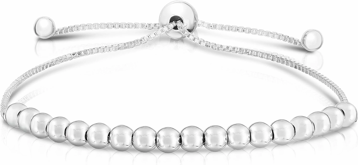 Verona Jewelers Sterling Silver Italian Adjustable Bolo Bead Ball Bracelet- Slider Bracelet For Women,Silver Bead Bracel...