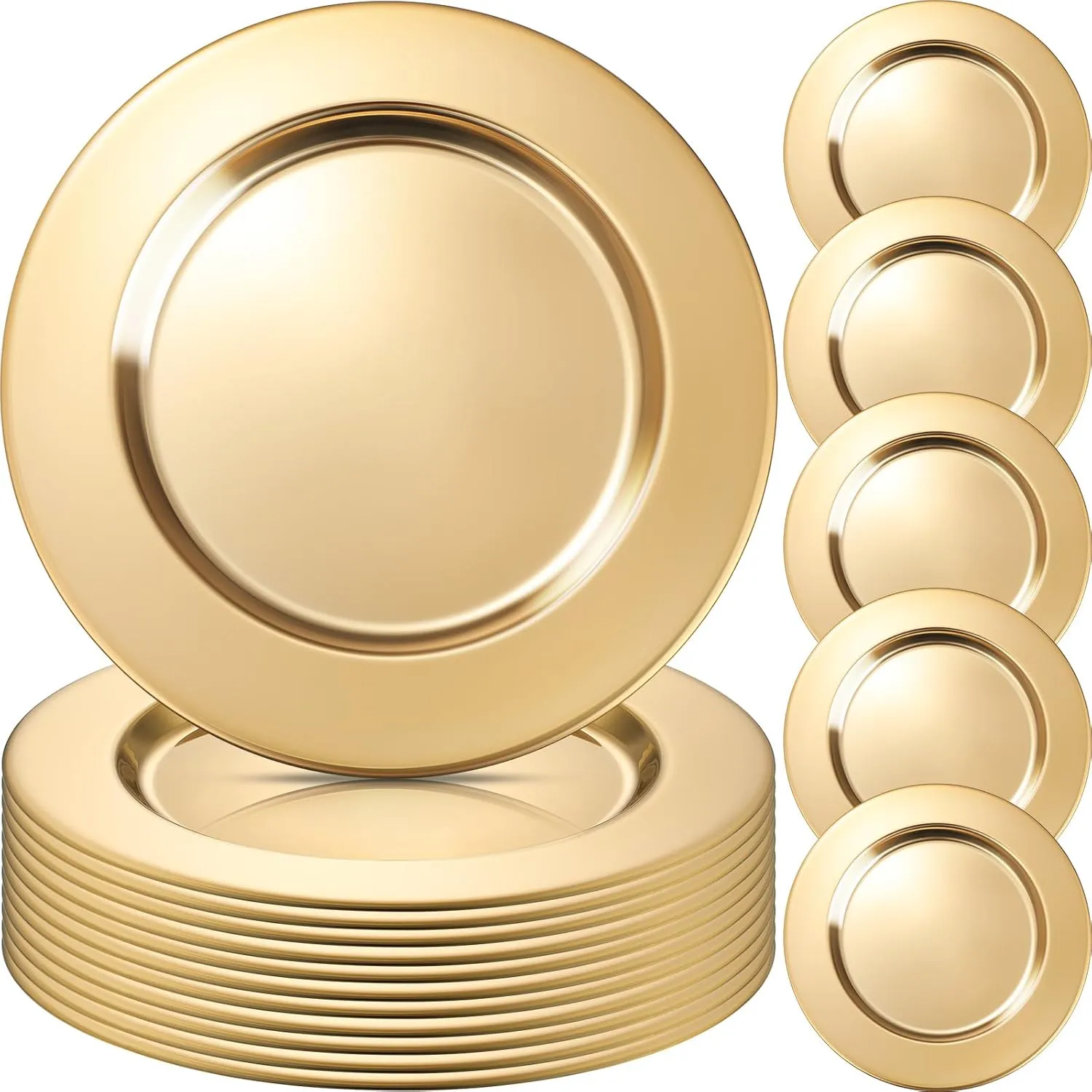 Vesici 12 Pcs Gold Stainless Steel Charger Plates 13 Inch Round Metal Charger Plates Bulk Mirror Elegant Charger Luxury Table Decor for Wedding Dinner Party