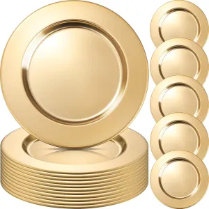 Vesici 12 Pcs Gold Stainless Steel Charger Plates 13 Inch Round Metal Charger Plates Bulk Mirror Elegant Charger Luxury Table Decor for Wedding Dinner Party