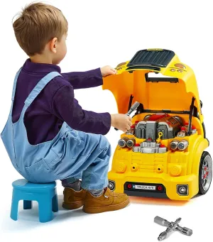 VEVOR Engine Toy, 60 Pieces, Kids Mechanic Car Repair Set with Removable Parts, Lights and Sounds, Steering Wheel and Horn, Kids Mechanic Workshop Set for Toddler Ages 3 Years and Up, Yellow