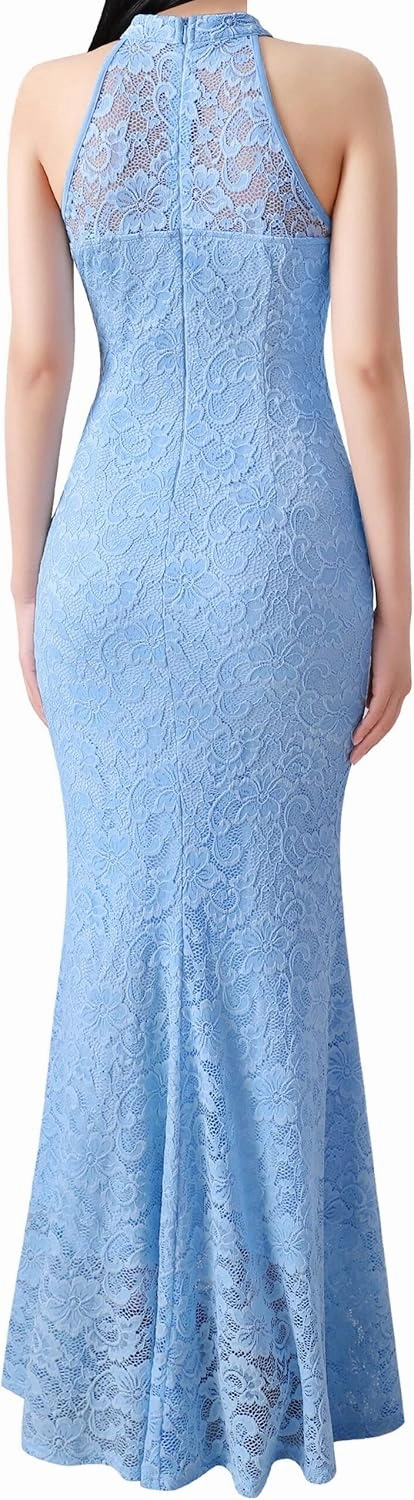 VFSHOW Womens Formal Sexy Halter High Slit Prom Wedding Guest Maxi Dress 2023 Illusion Sweetheart Neckline Evening Long Gown